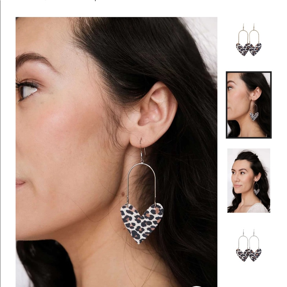 Nickel & Suede Snow Leopard Sweetheart Earrings